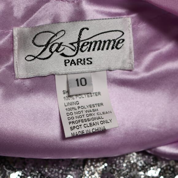 La Femme Strapless Sequin Sweetheart Mini Party Dress Pink Silver Prom Size 10 - Picture 8 of 12